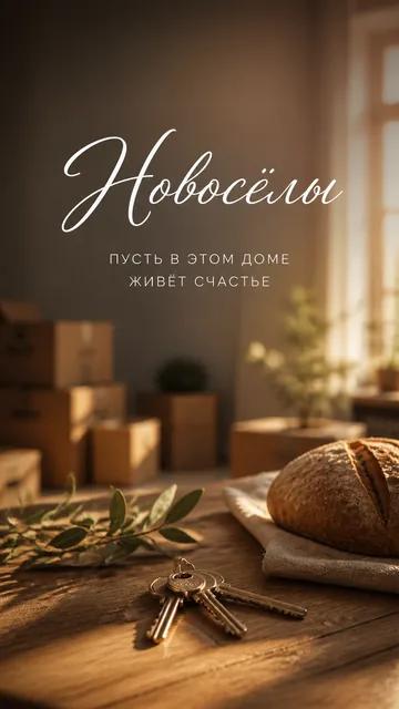 Новосёлы: ПУСТЬ В ЭТОМ ДОМЕ — ЖИВЁТ СЧАСТЬЕ — открытка на новоселье