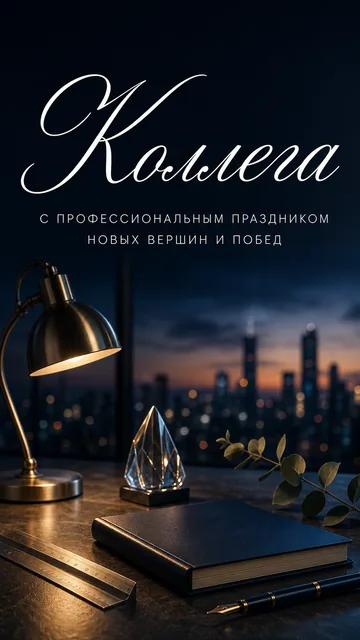 Коллега: С ПРОФЕССИОНАЛЬНЫМ ПРАЗДНИКОМ — НОВЫХ ВЕРШИН И ПОБЕД — открытка на профессиональный праздник