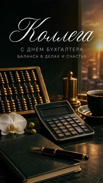 Коллега: С ДНЁМ БУХГАЛТЕРА — БАЛАНСА В ДЕЛАХ И СЧАСТЬЯ — открытка на день бухгалтера