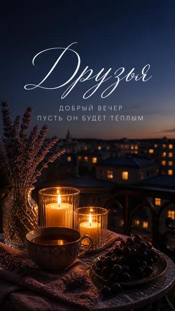 Друзья: ДОБРЫЙ ВЕЧЕР — ПУСТЬ ОН БУДЕТ ТЁПЛЫМ — открытка на добрый вечер