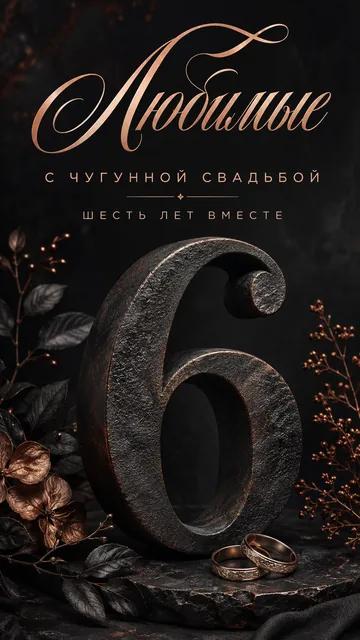 Любимые: С ЧУГУННОЙ СВАДЬБОЙ — ШЕСТЬ ЛЕТ ВМЕСТЕ — открытка на годовщина свадьбы