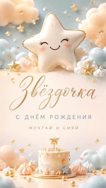 Звёздочка: С днём рождения — Мечтай и сияй — открытка на день рождения