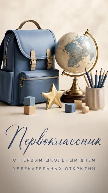 Первоклассник: С первым школьным днём — Увлекательных открытий — открытка на первый класс