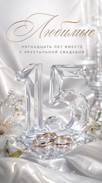 Любимые: Пятнадцать лет вместе — С хрустальной свадьбой — открытка на годовщина свадьбы