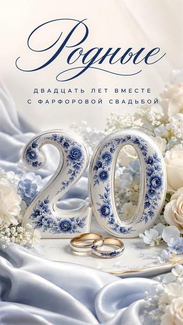 Родные: Двадцать лет вместе — С фарфоровой свадьбой — открытка на годовщина свадьбы
