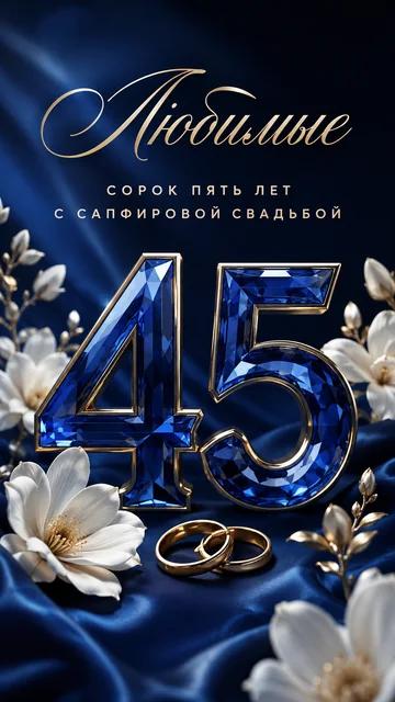 Любимые: Сорок пять лет — С сапфировой свадьбой — открытка на годовщина свадьбы