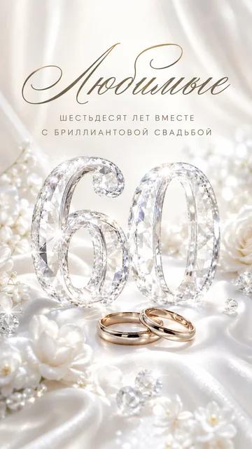 Любимые: Шестьдесят лет вместе — С бриллиантовой свадьбой — открытка на годовщина свадьбы
