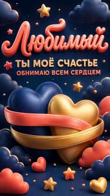 Любимый: Ты моё счастье — Обнимаю всем сердцем — открытка на любовь и отношения