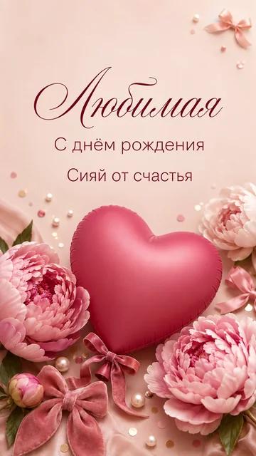 Любимая: С днём рождения — Сияй от счастья — открытка на день рождения
