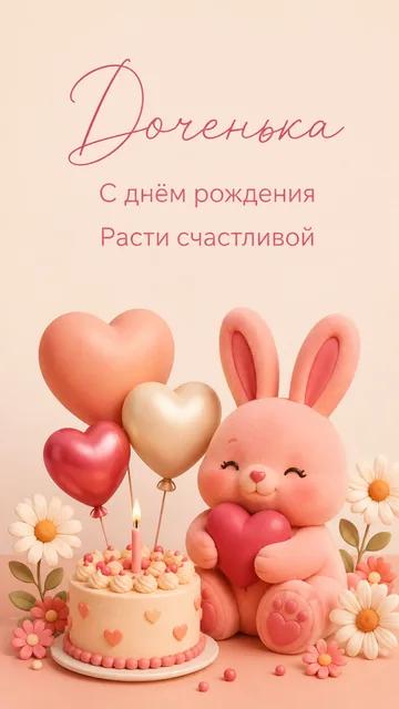 Доченька: С днём рождения — Расти счастливой — открытка на день рождения