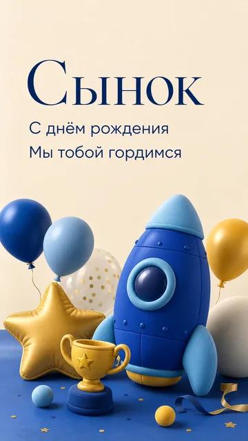 Сынок: С днём рождения — Мы тобой гордимся — открытка на день рождения