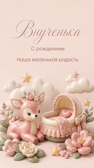 Внученька: С рождением — Наша маленькая радость — открытка на рождение ребёнка