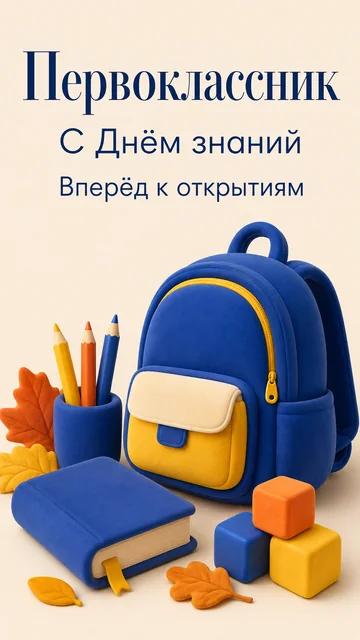 Первоклассник: С Днём знаний — Вперёд к открытиям — открытка на первый класс