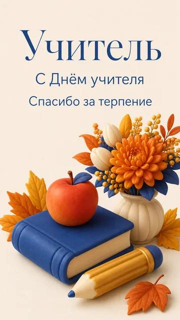 Учитель: С Днём учителя — Спасибо за терпение — открытка на день учителя