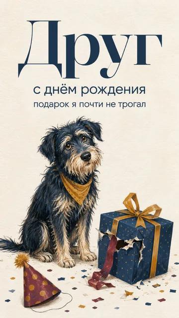 Друг: с днём рождения — подарок я почти не трогал — открытка на день рождения