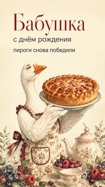Бабушка: с днём рождения — пироги снова победили — открытка на день рождения