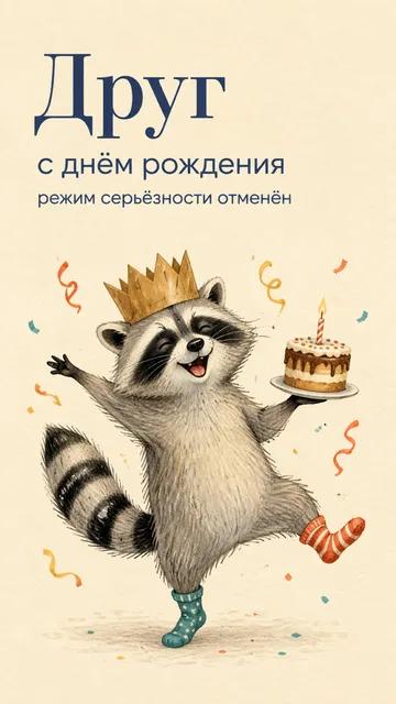 Друг: с днём рождения — режим серьёзности отменён — открытка на день рождения