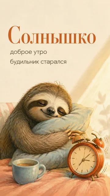 Солнышко: доброе утро — будильник старался — открытка на доброе утро
