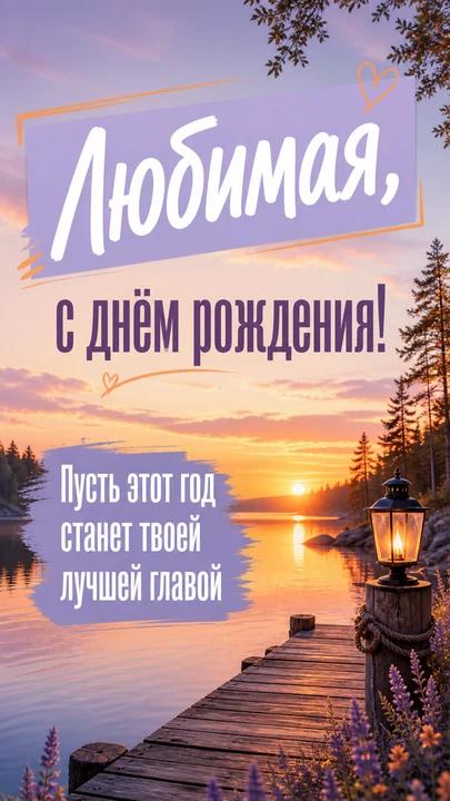Любимая, с днём рождения! — открытка на день рождения