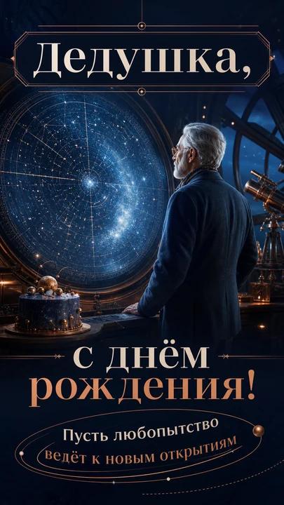 Дедушка, с днём рождения! — открытка на день рождения