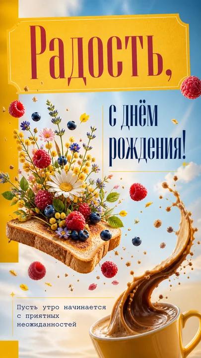 Радость, с днём рождения! — открытка на день рождения