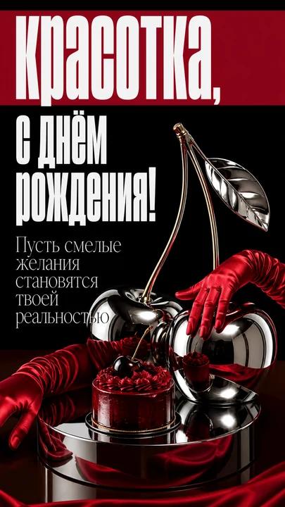 Красотка, с днём рождения! — открытка на день рождения