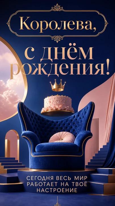 Королева, с днём рождения! — открытка на день рождения