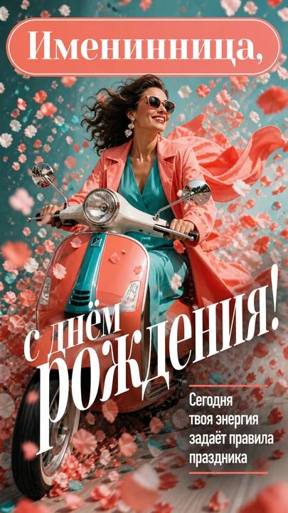 Именинница, с днём рождения! — открытка на день рождения