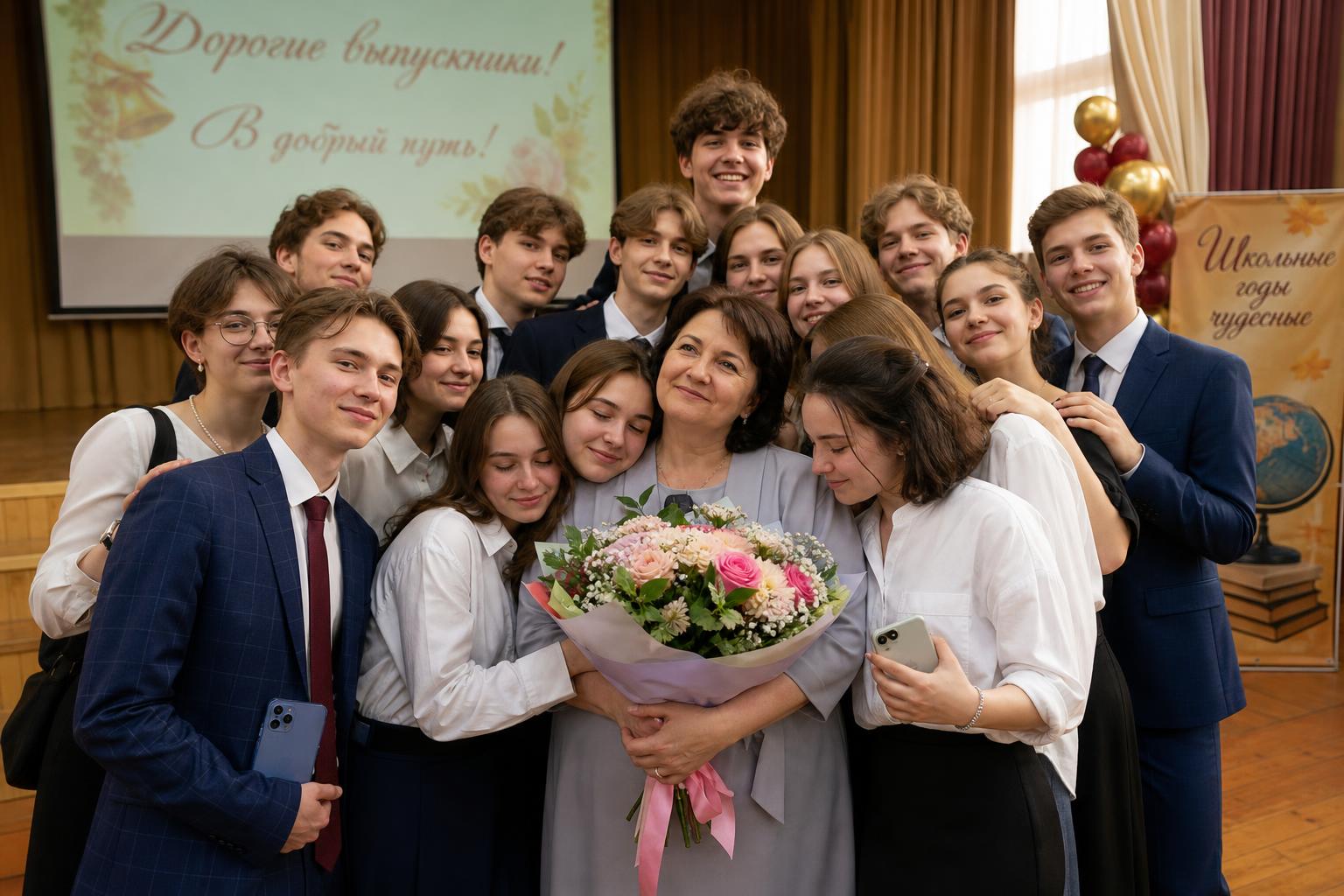 Выпускники дарят песню классному руководителю на последнем звонке