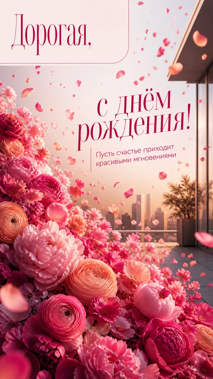 Музыкальная открытка №21: Дорогая, с днём рождения. Пусть счастье приходит красивыми мгновениями