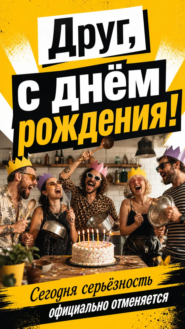 Музыкальная открытка №35: Друг, с днём рождения. Сегодня серьёзность официально отменяется