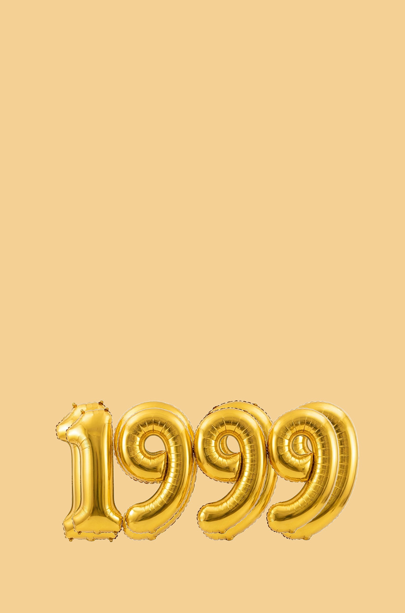 Песня от 1 999 рублей — жёлтая карточка с золотыми шарами «1999»
